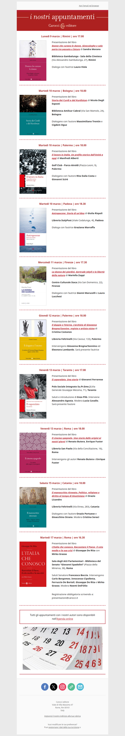 I nostri appuntamenti | Dal 9 al 17 marzo