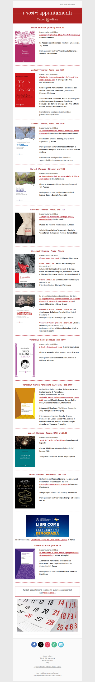 I nostri appuntamenti | Dal 16 al 21 marzo