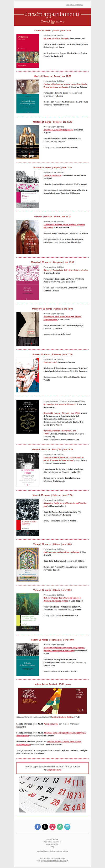 I nostri appuntamenti | Dal 23 al 29 marzo