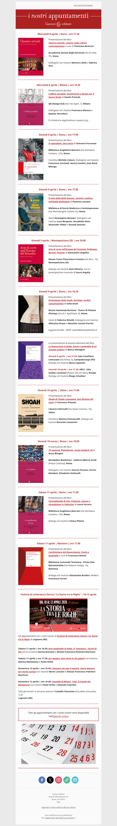 I nostri appuntamenti | Dall'8 al 12 aprile