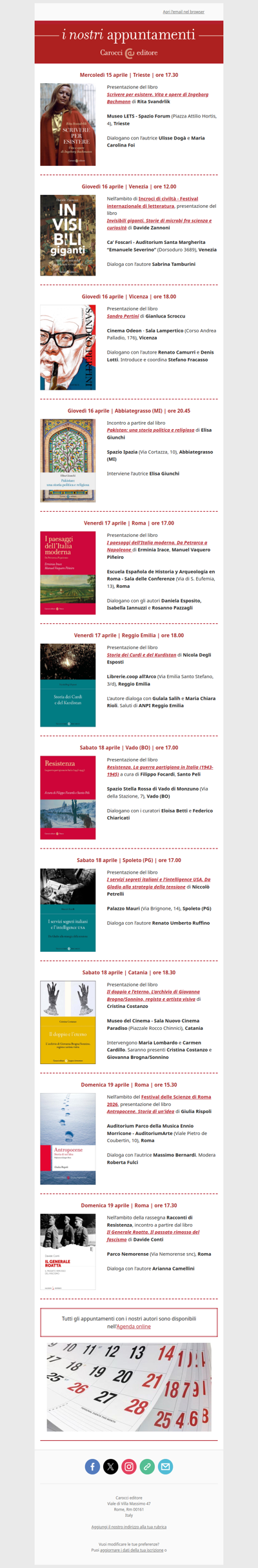 I nostri appuntamenti | Dal 15 al 19 aprile