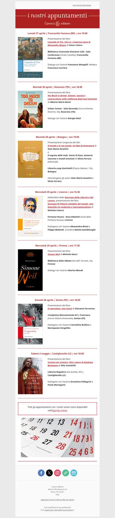 I nostri appuntamenti | Dal 27 aprile al 2 maggio