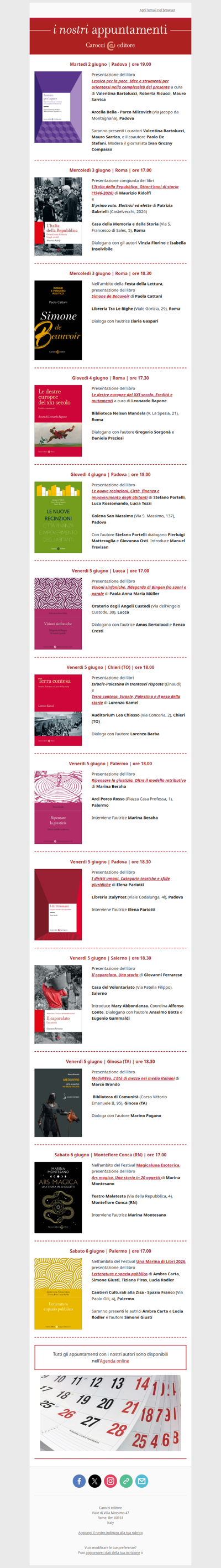 I nostri appuntamenti | Dal 2 al 6 giugno