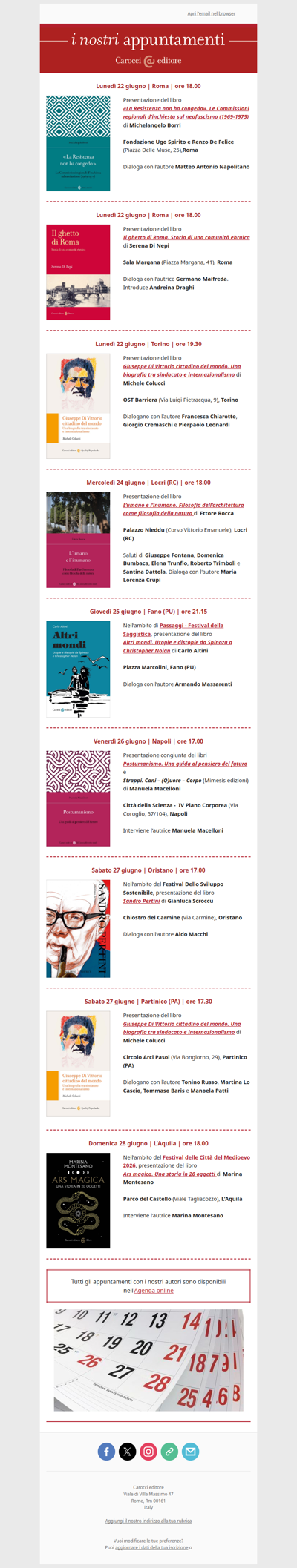 I nostri appuntamenti | Dal 22 al 28 giugno