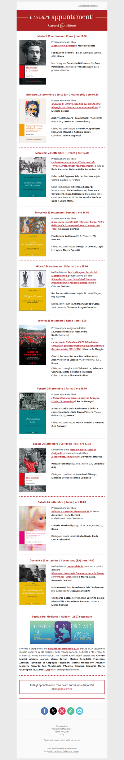 I nostri appuntamenti | Dal 22 al 27 settembre