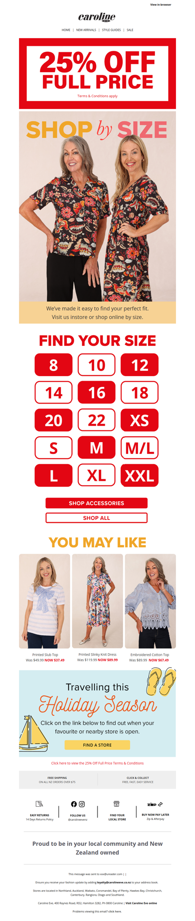 Shop your size and save 25% off full price 🥳