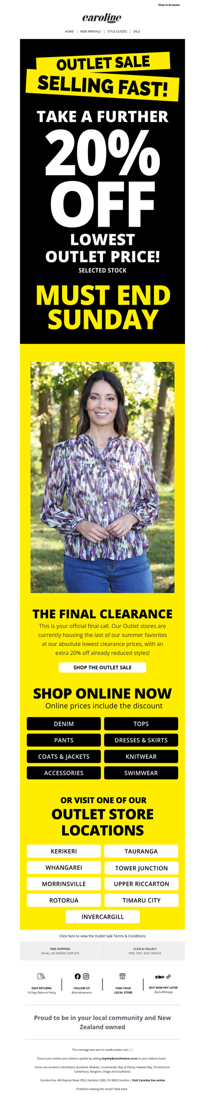 FINAL CALL: Extra 20% Off Outlet Ends Sunday 🏷️