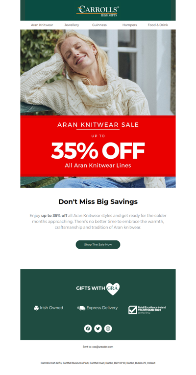 Knitwear Sale Now On: Up to 35% Off All Aran Knitwear 🧶