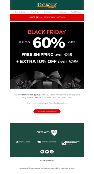 Black Friday Offers Continue, EXTRA 10% off when you spend €99