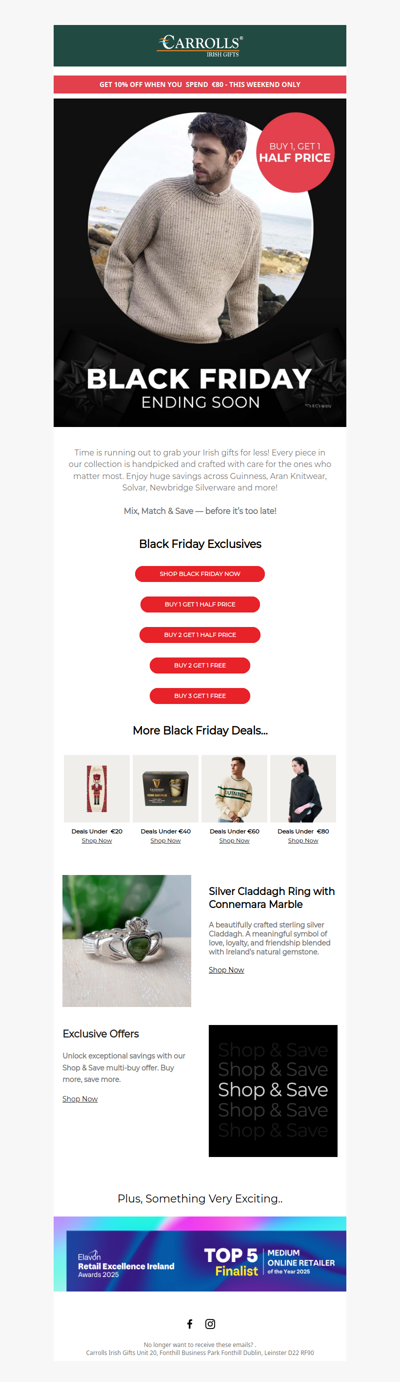 Black Friday ENDING SOON! Enjoy exclusive savings on authentic Irish gifts