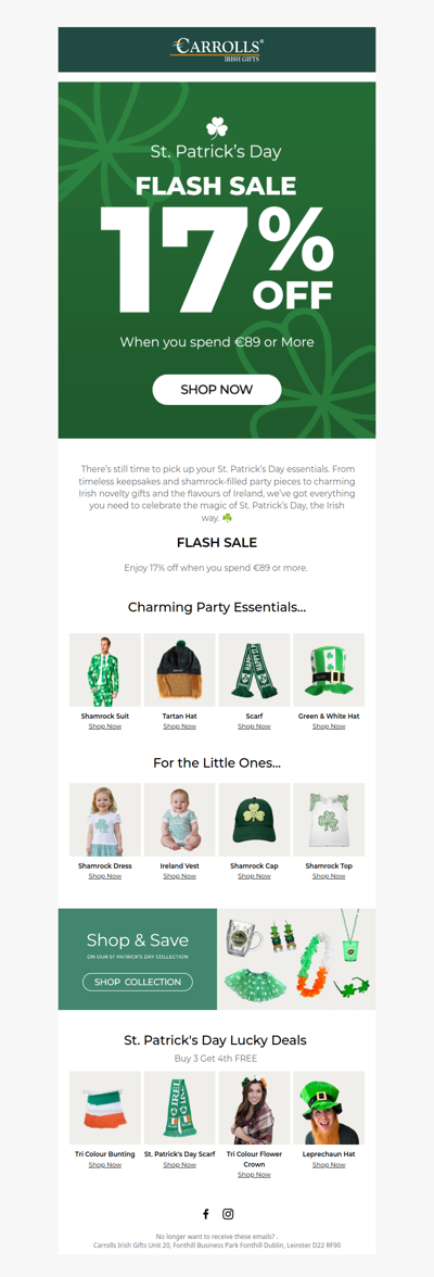 FLASH SALE: Celebrate Ireland With 17% OFF ☘️