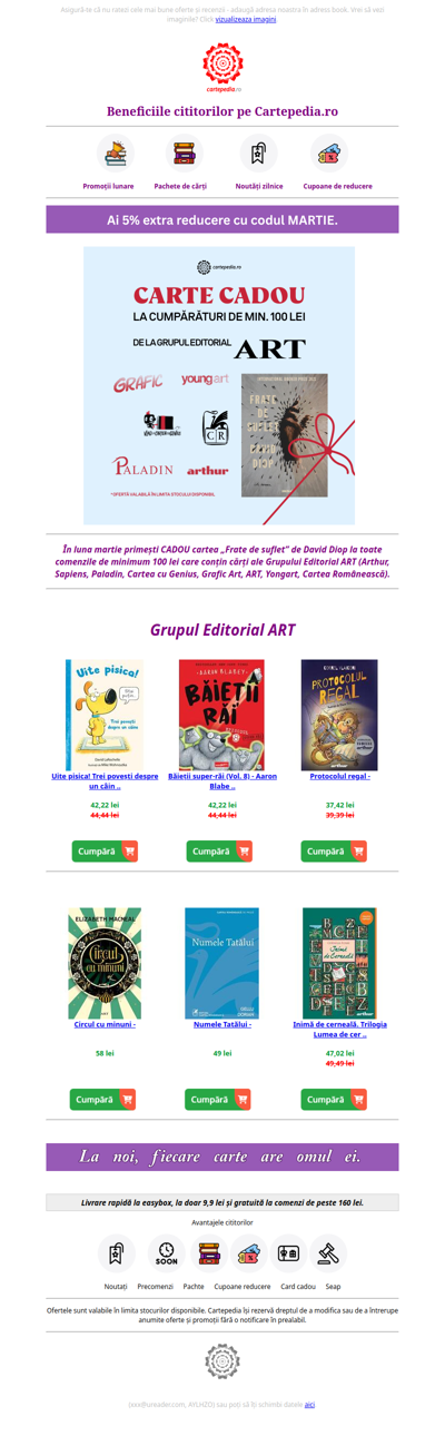 📚 Carte CADOU de la ART la comenzi peste 100 lei