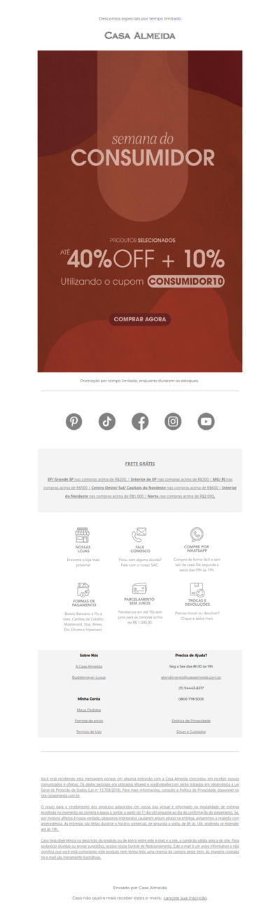 Semana do Consumidor: até 40% OFF + 10% com cupom.