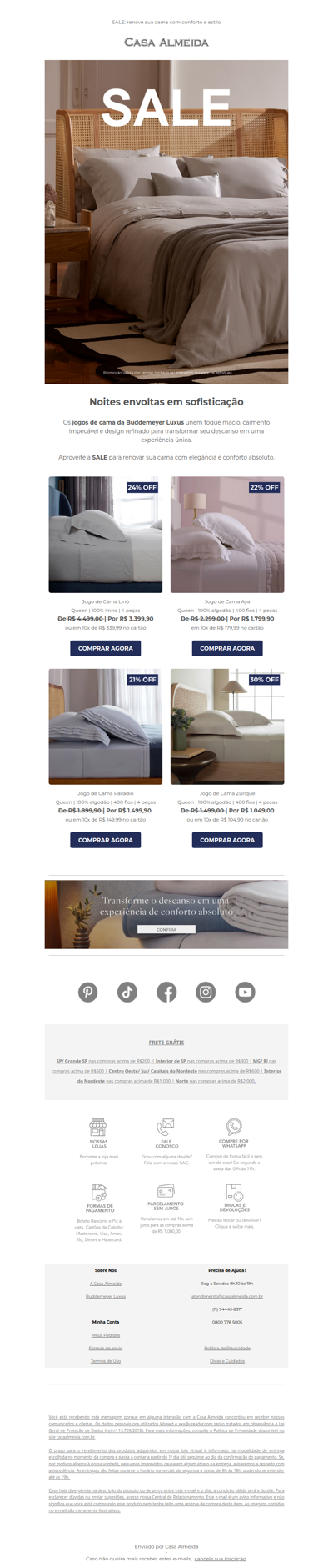 SALE: jogos de cama luxuosos com condições especiais