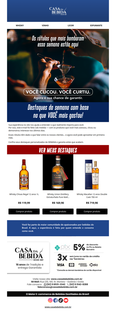 🥂✨ Experiência Personalizada: Confira seus destaques da semana na Casa da Bebida com descontos exclusivos.