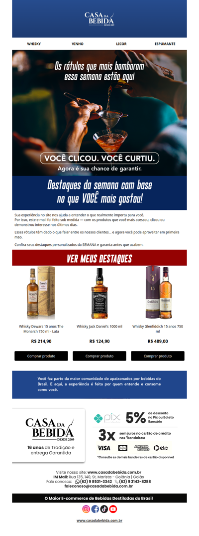 🥂✨ Experiência Personalizada: Confira seus destaques da semana na Casa da Bebida com descontos exclusivos.