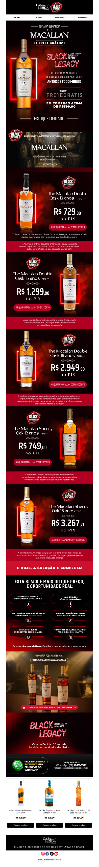 🥃✨ Sexta da Black Sofisticação! Cupom FRETEGRATIS ativo e Descontos exclusivos nos melhores Whiskies Macallan.