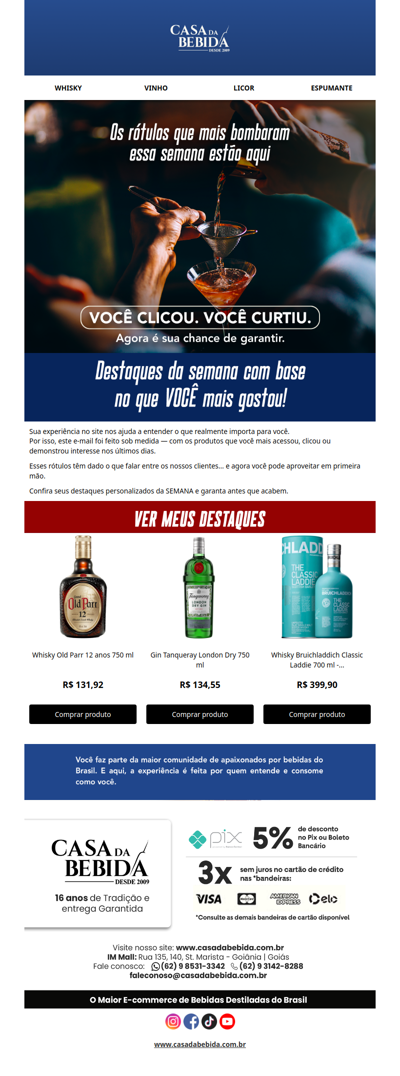 🥂✨ Experiência Personalizada: Confira seus destaques da semana na Casa da Bebida com descontos exclusivos.