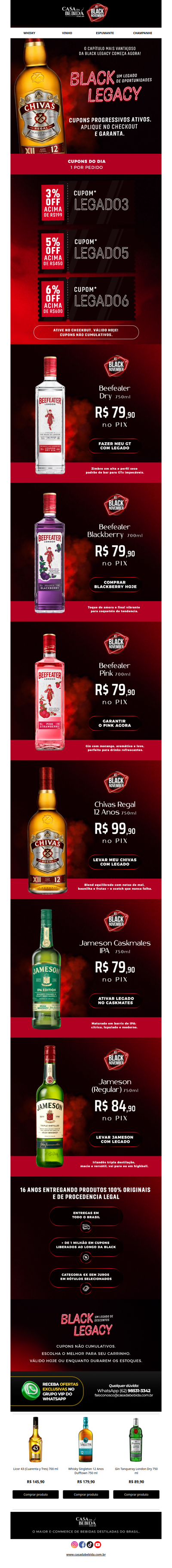 🥂✨ Descubra as Ofertas Exclusivas da Black Legacy! Cupons Progressivos com Chivas Regal, Beefeater e Jameson!