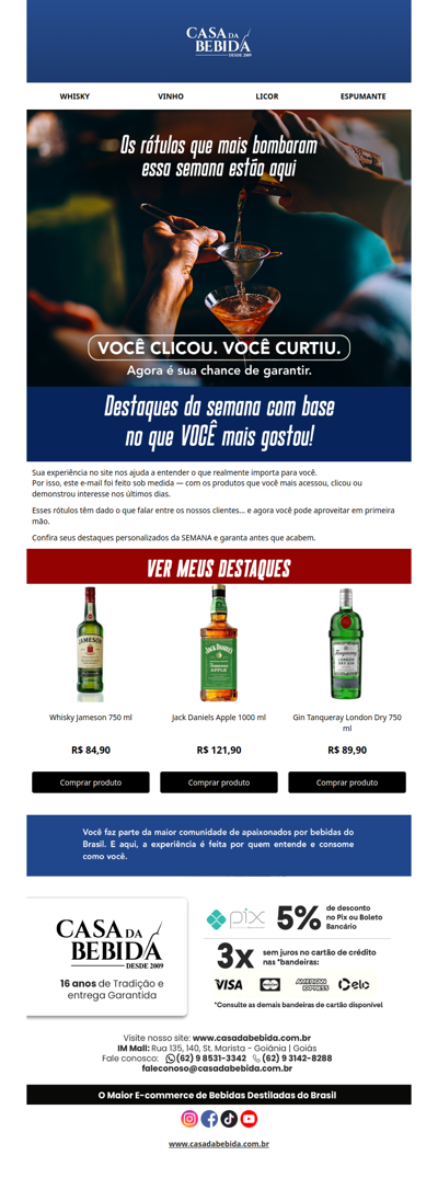 🥂✨ Experiência Personalizada: Confira seus destaques da semana na Casa da Bebida com descontos exclusivos.