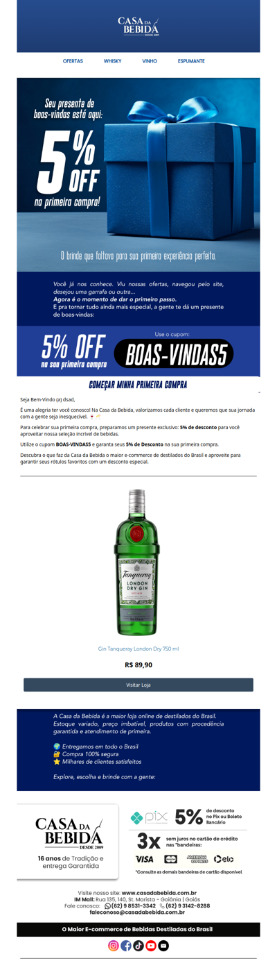 🍷🥂 Bem-vindo(a)! 5% de desconto para celebrar sua primeira compra na Casa da Bebida 🥂🍷