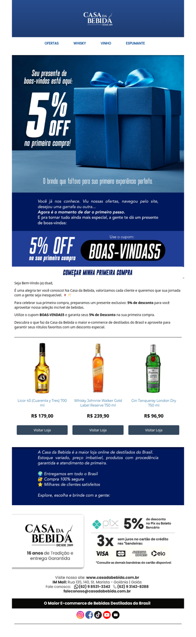 🍷🥂 Bem-vindo(a)! 5% de desconto para celebrar sua primeira compra na Casa da Bebida 🥂🍷