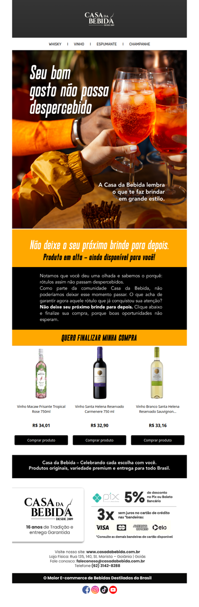 🍾✨CASA DA BEBIDA: Ofertas de até 40% OFF + 5% no PIX em Whisky, Vinho, Espumante e Champanhe