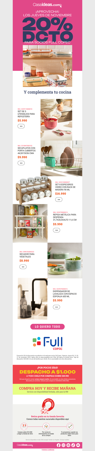 Lo que tu cocina necesita, con 20% dcto para socios Full Copec 🙌🏻👀💸