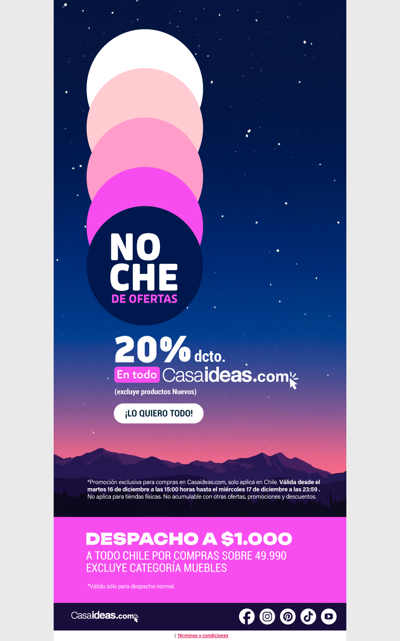 ¡Será noche de oferta! 20% de dcto en todo Casaideas.com 🎁👀💸