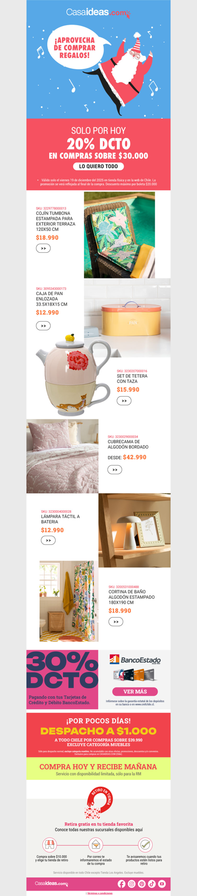 20% dcto en compras sobre $30.000 ¡Aprovecha de comprar los regalos! 🎄🎁💸