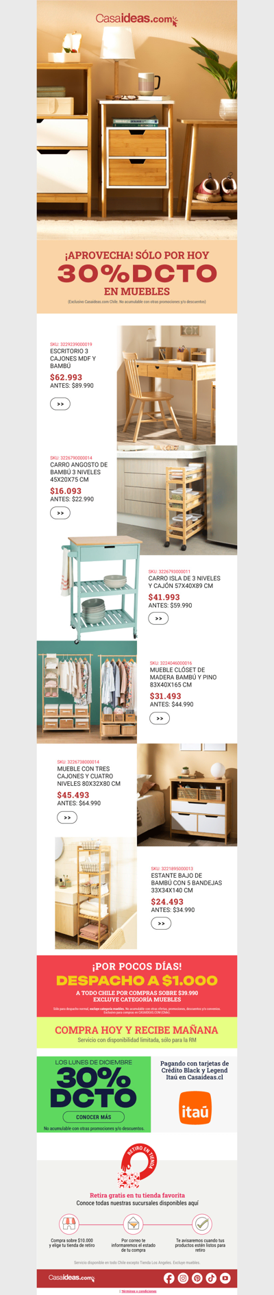 ¡Pocas horas! 30% de dcto en muebles 💸👀🪑