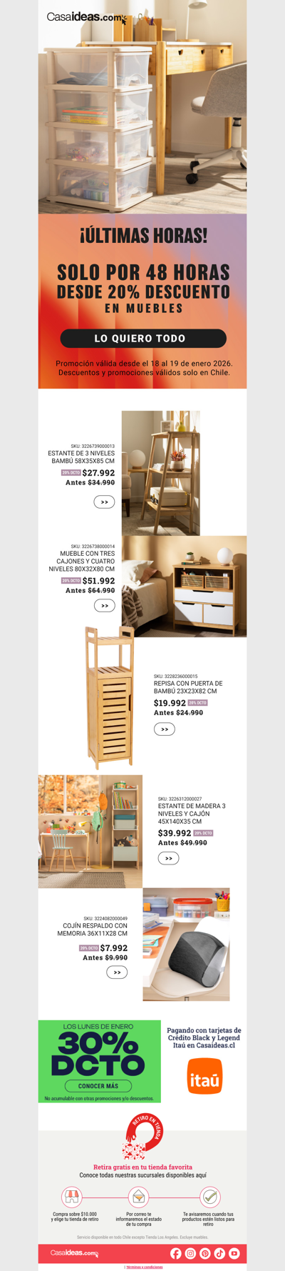 ¡Últimas horas! Aprovecha el 20% dcto en muebles 🪑😱👀