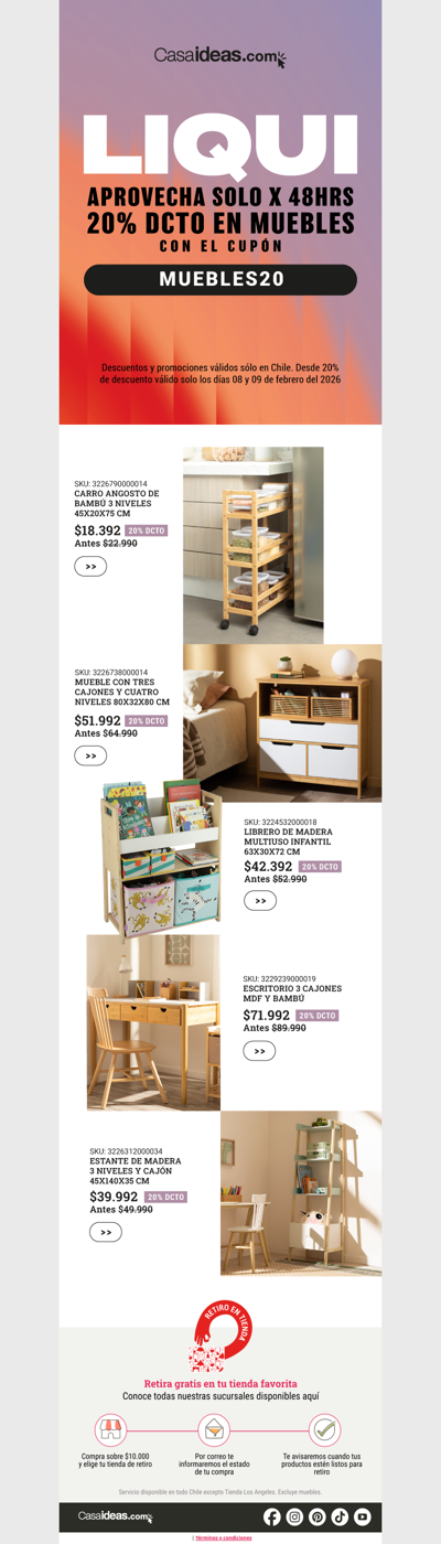 20% de dcto en muebles por tiempo limitado 😉