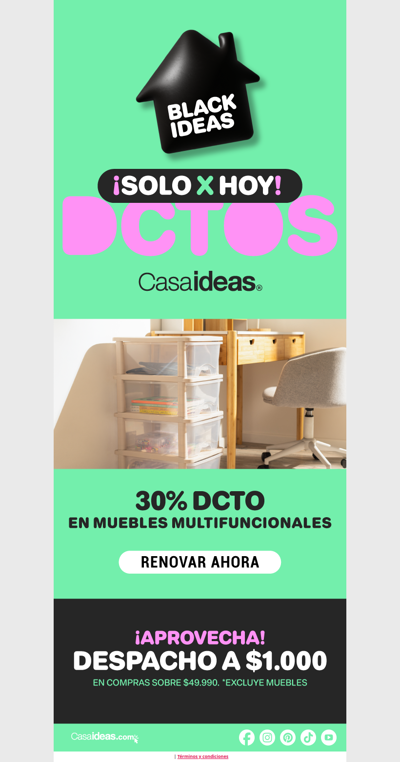 ¡Solo x hoy! 30% de dcto en muebles funcionales 👀💸