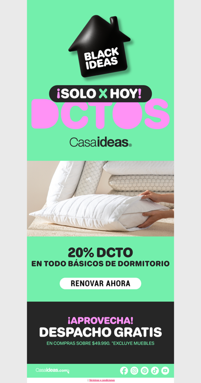 ¡Solo x hoy! 20% de dcto en básicos dormitorio 👀💸