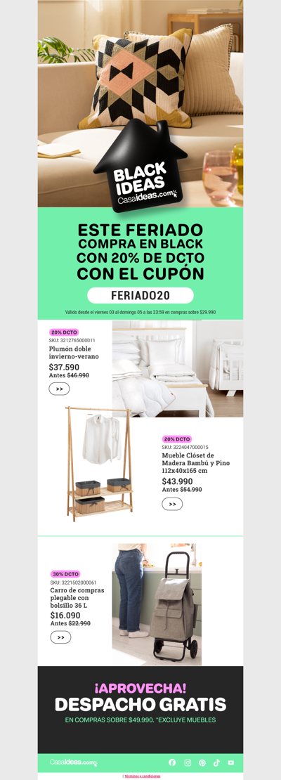 ¡Solo por el finde! ¡Feriado con 20% de dcto extra! 😍 🛌