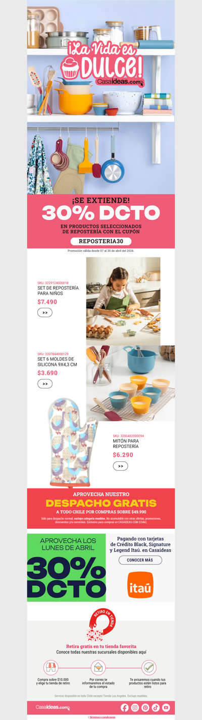 ¡Se extendió! ✨ 30% en TODO repostería 🧁