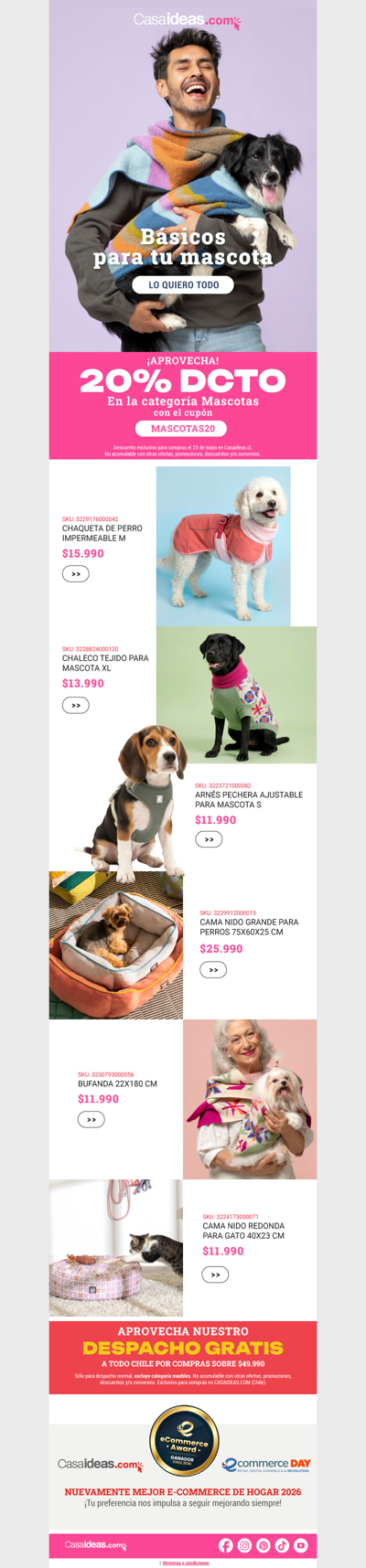 ¡20% de dcto! Todo para consentir a tu mascota 🐾✨
