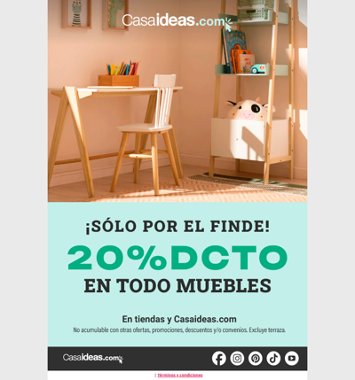 🪑 ¡Sólo por el finde! 20% DCTO en todo muebles