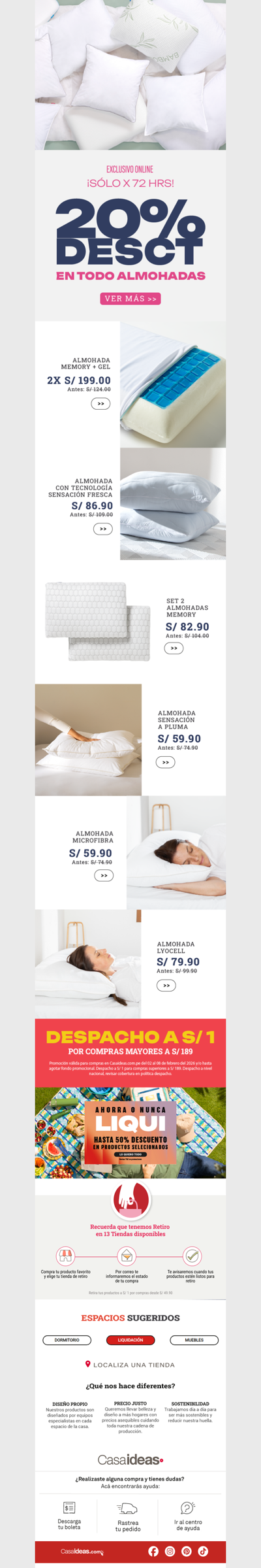 💤 ¡Duerme en las nubes! 20% dscto. en todas las Almohadas ☁️