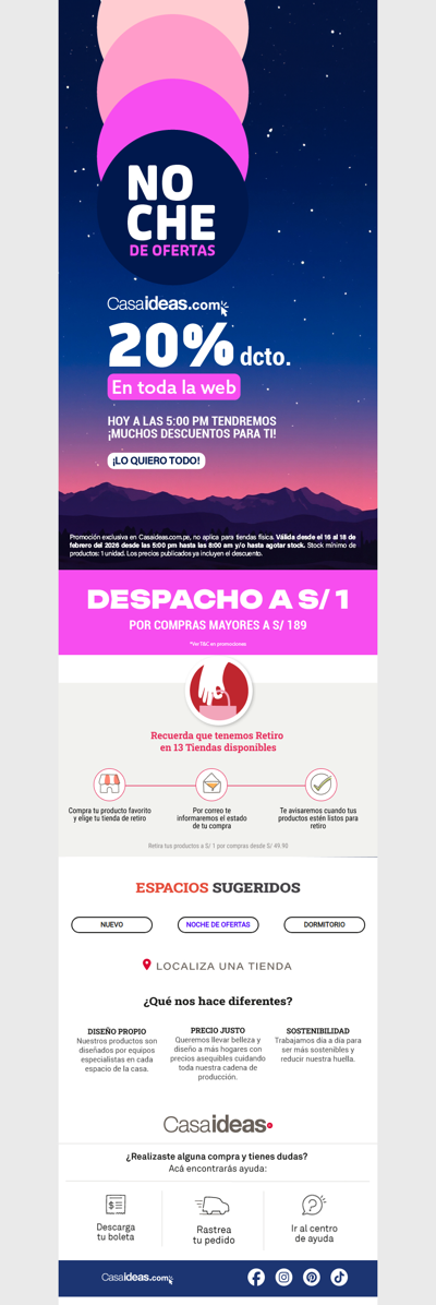 🌙¡Llegó la Noche de Ofertas! 20% dscto. en todo Casaideas.com 👀💸