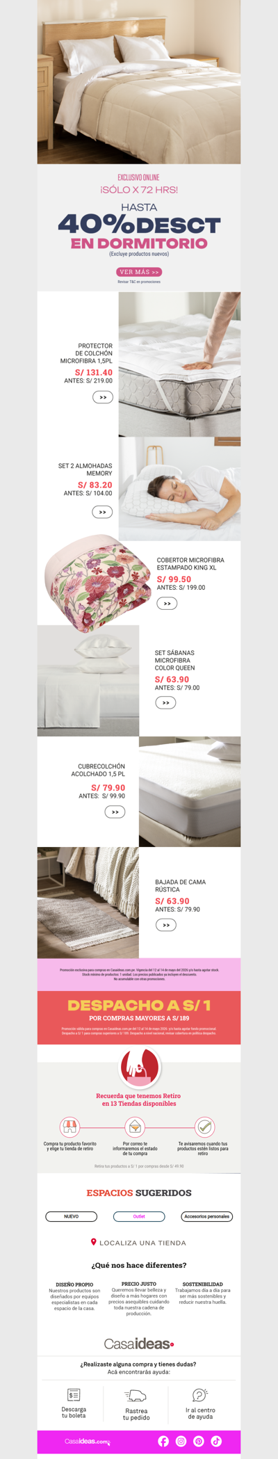 🛏️Solo por 72Horas! : Hasta 40% OFF en Dormitorio ¡Corre!🔥Exclusivo online