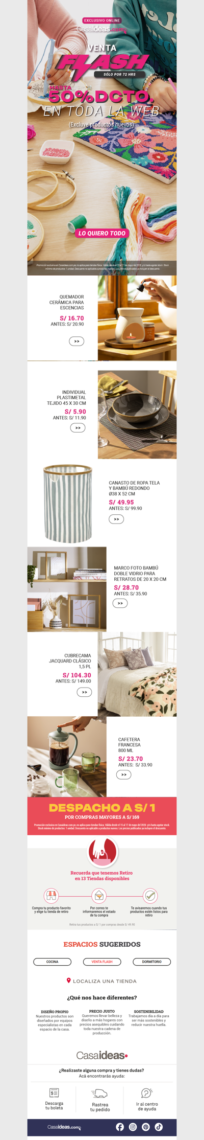 ⏰ ÚLTIMAS HORAS:  Hasta 50% OFF en Casaideas.com.pe🏡