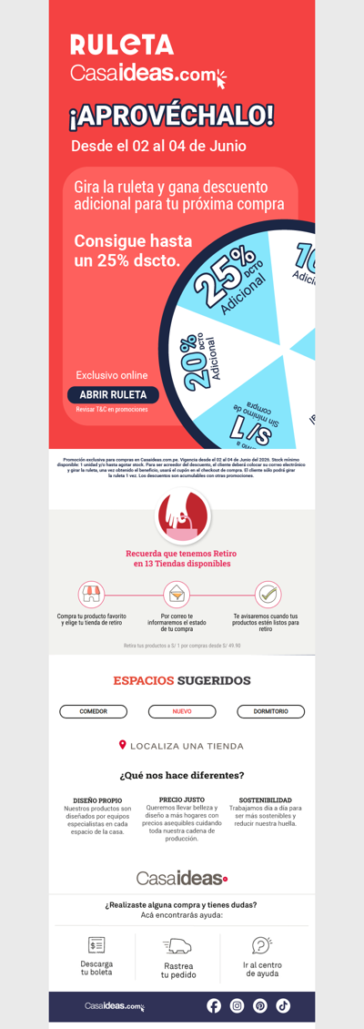 ¡Últimas horas!: gira y gana descuentos . Exclusivo  en  👉🏻www.casaideas.com.pe