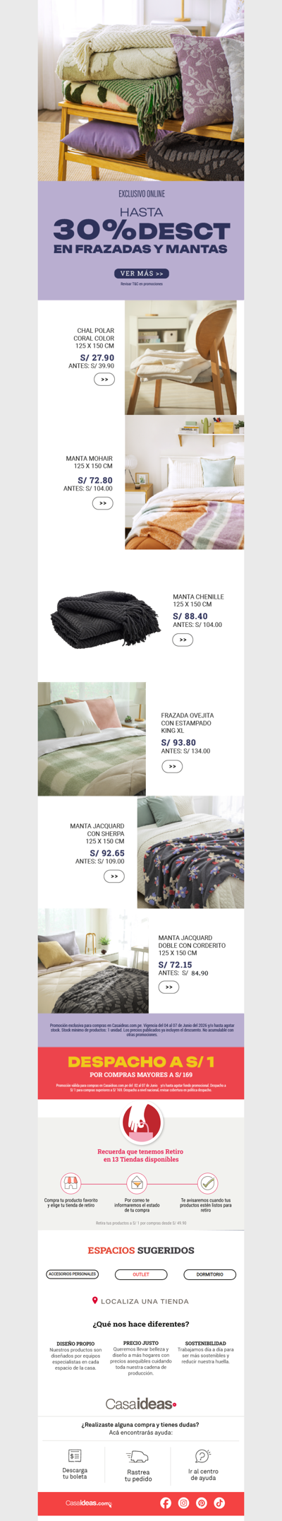 🛏️Más abrigo, más confort: hasta 30% OFF en frazadas y mantas solo en Casaideas.com.pe