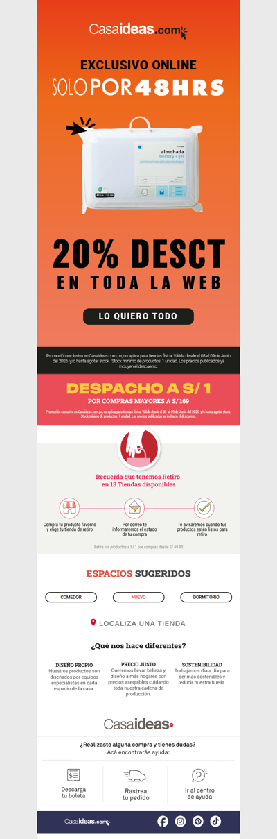 🎉 Se activó el -20% OFF en toda la web. Exclusivo  en  👉🏻www.casaideas.com.pe
