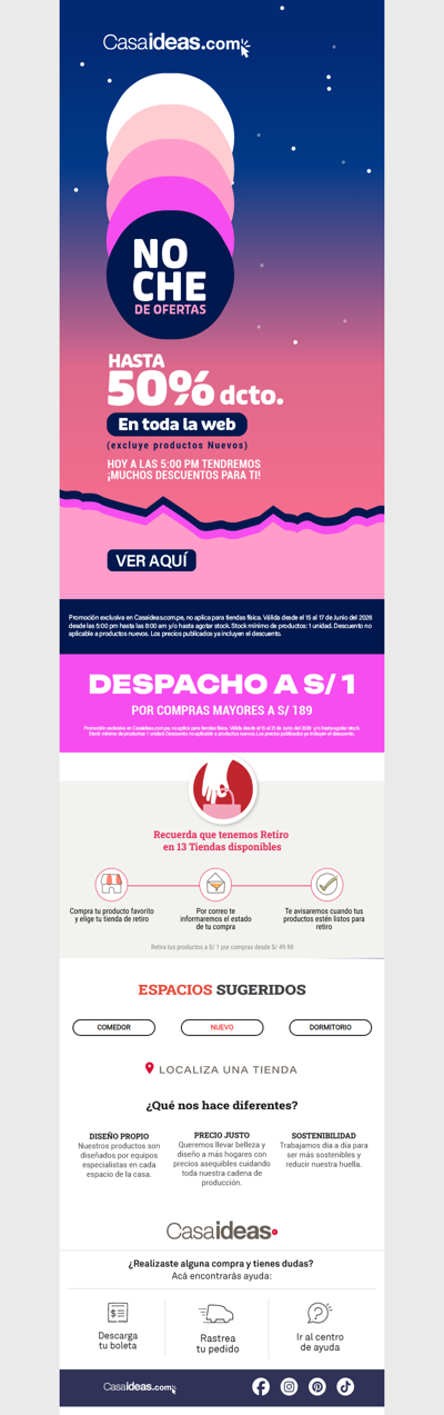 🌙¡Llegó la Noche de Ofertas! Descuentos de hasta 50% OFF en Casaideas.com 👀💸