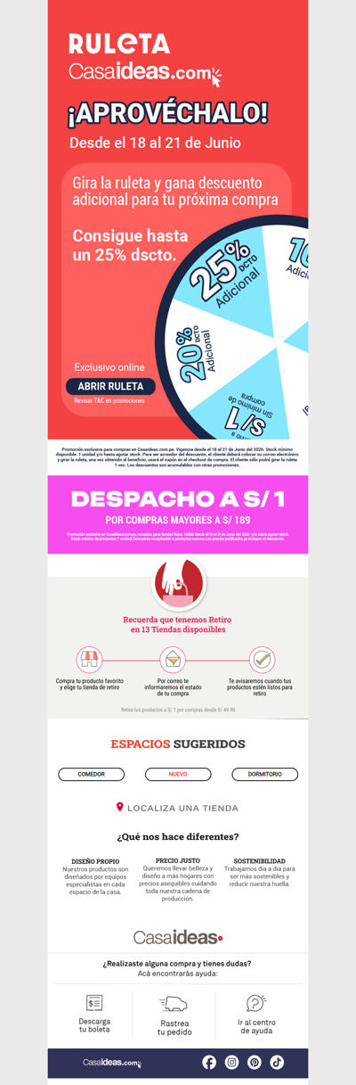 ¡Ya comenzó!: gira y gana descuentos . Exclusivo  en  👉🏻www.casaideas.com.pe
