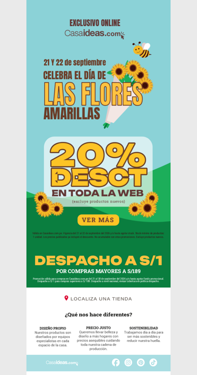 ¡Que no falten las flores ni las ofertas! 20% dscto en toda la web 💸