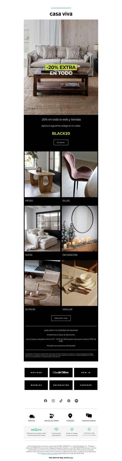 Black Days ¡-20% EXTRA en toda la web y tiendas!